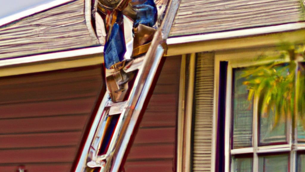 Man climbing ladder on Bella Vista, Arkansas home to replace roof