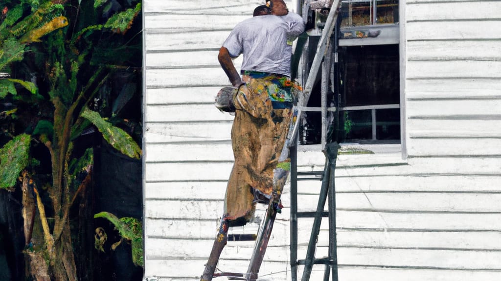 Man climbing ladder on Belle Glade, Florida home to replace roof