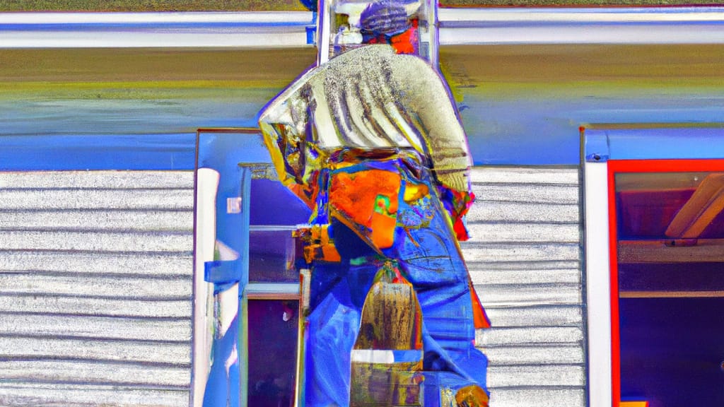 Man climbing ladder on Belmar, New Jersey home to replace roof