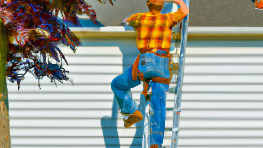 Man climbing ladder on Bensalem, Pennsylvania home to replace roof