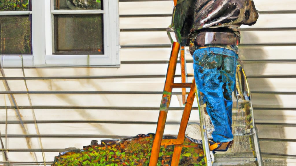 Man climbing ladder on Bensenville, Illinois home to replace roof