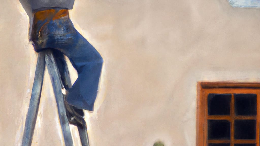 Man climbing ladder on Benson, Arizona home to replace roof
