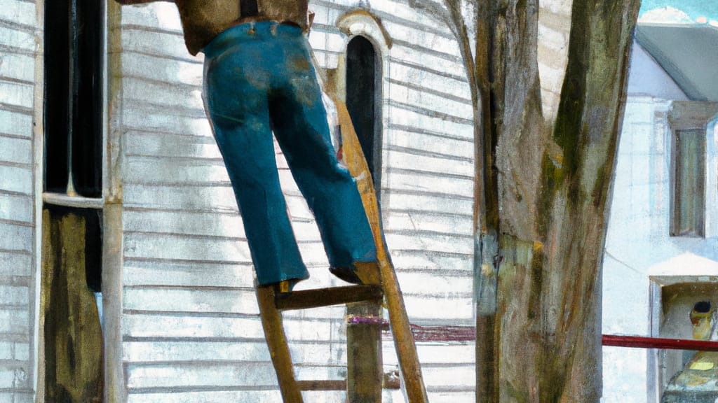 Man climbing ladder on Berea, Kentucky home to replace roof