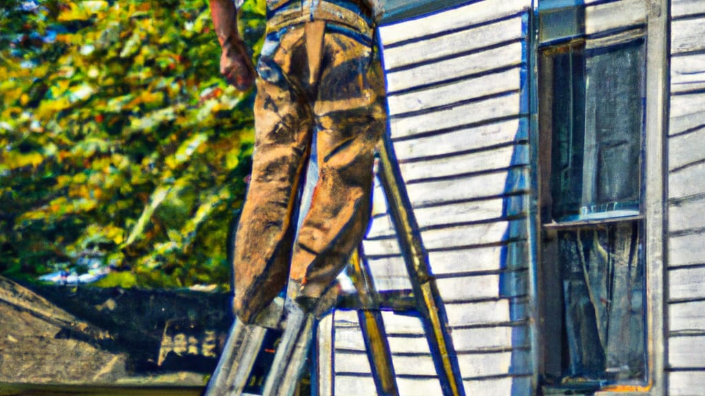 Man climbing ladder on Berea, Ohio home to replace roof