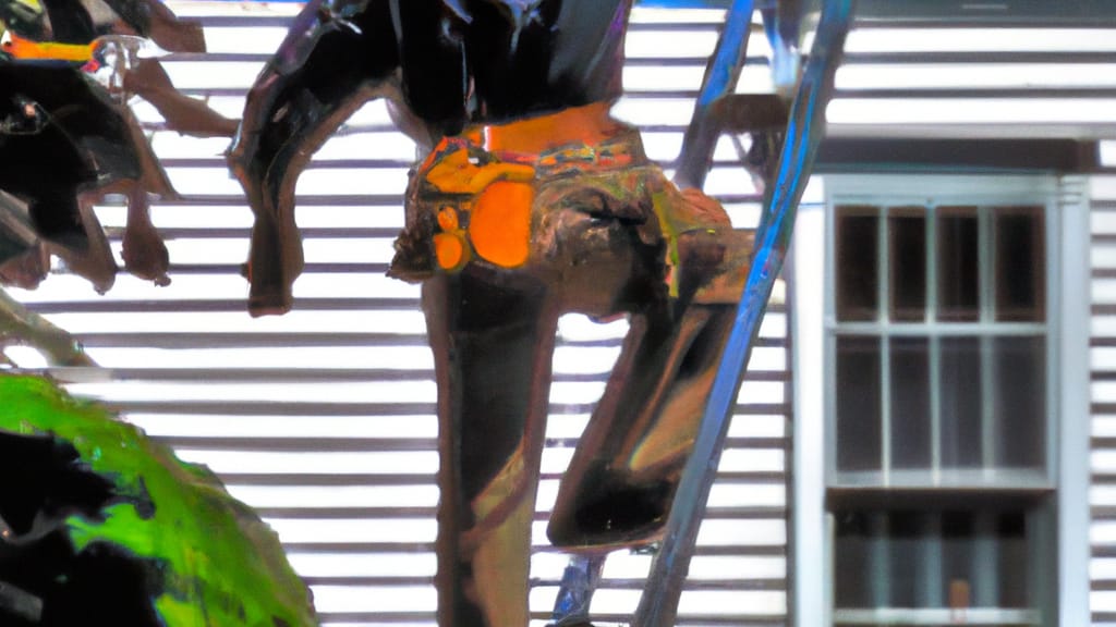 Man climbing ladder on Berkley, Massachusetts home to replace roof