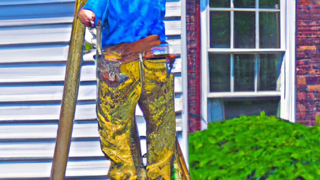 Man climbing ladder on Berlin, New Jersey home to replace roof