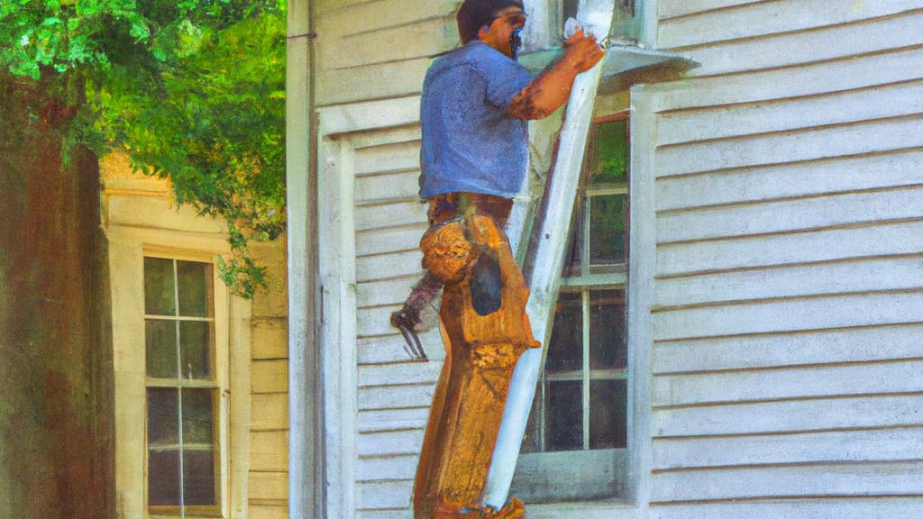 Man climbing ladder on Bessemer City, North Carolina home to replace roof
