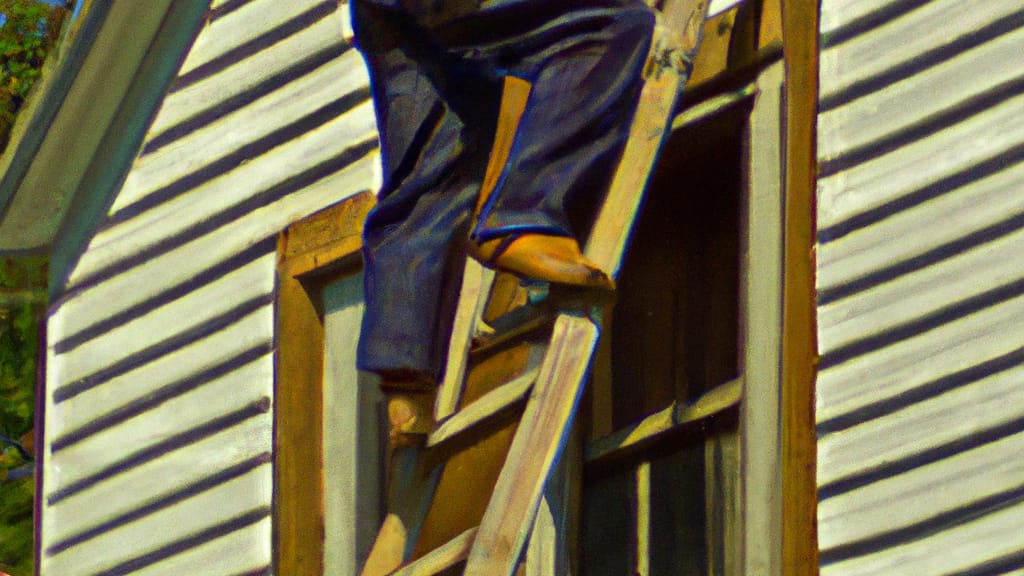 Man climbing ladder on Bethalto, Illinois home to replace roof