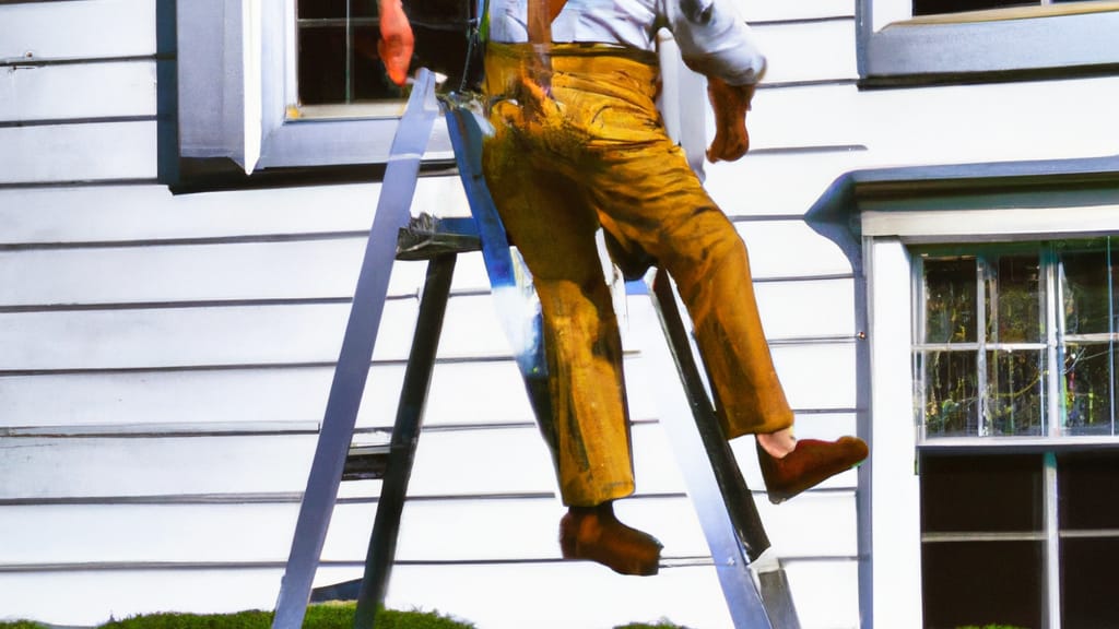Man climbing ladder on Bethpage, New York home to replace roof