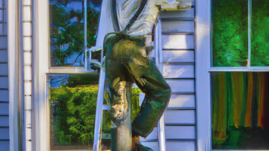 Man climbing ladder on Beverly, Massachusetts home to replace roof