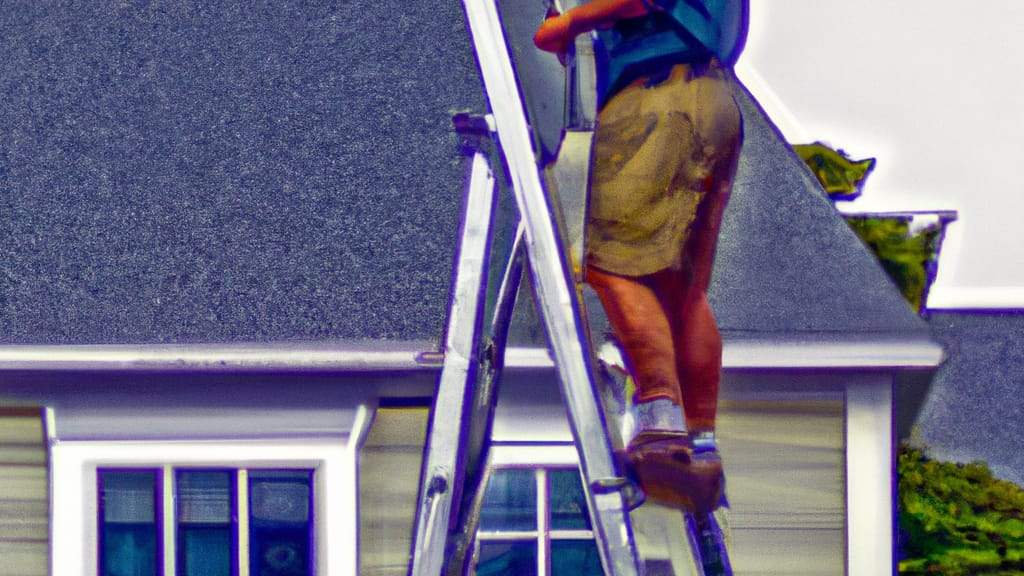 Man climbing ladder on Biddeford, Maine home to replace roof