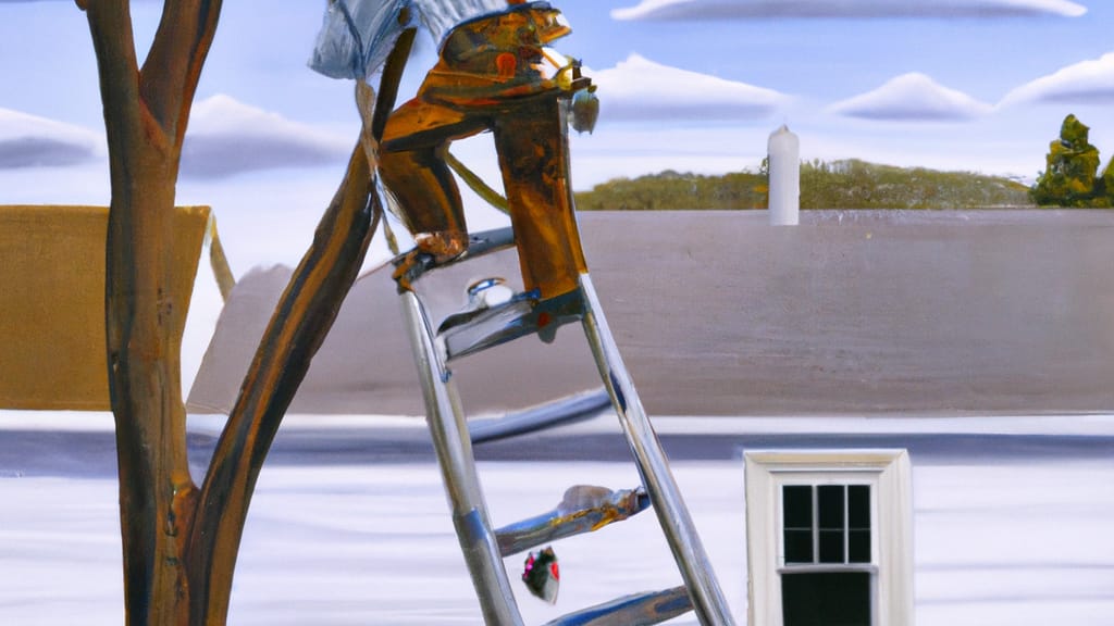 Man climbing ladder on Big Lake, Minnesota home to replace roof