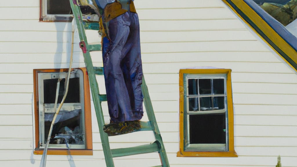 Man climbing ladder on Birdsboro, Pennsylvania home to replace roof