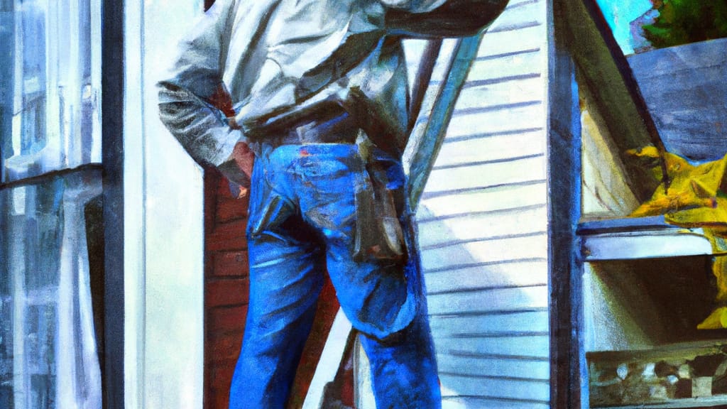Man climbing ladder on Birmingham, Michigan home to replace roof