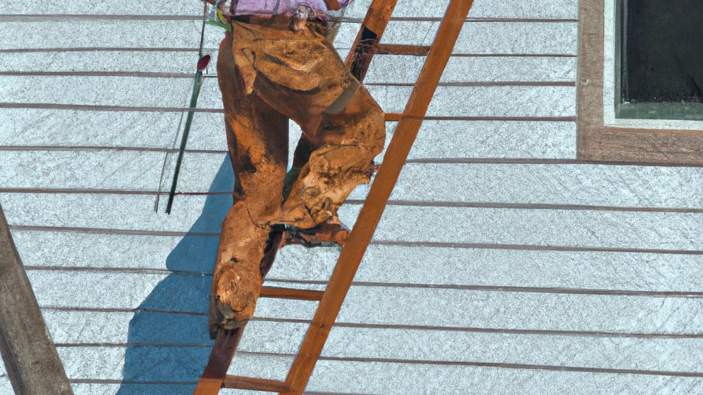 Man climbing ladder on Bismarck, North Dakota home to replace roof