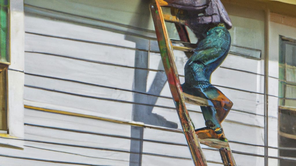 Man climbing ladder on Bladensburg, Maryland home to replace roof