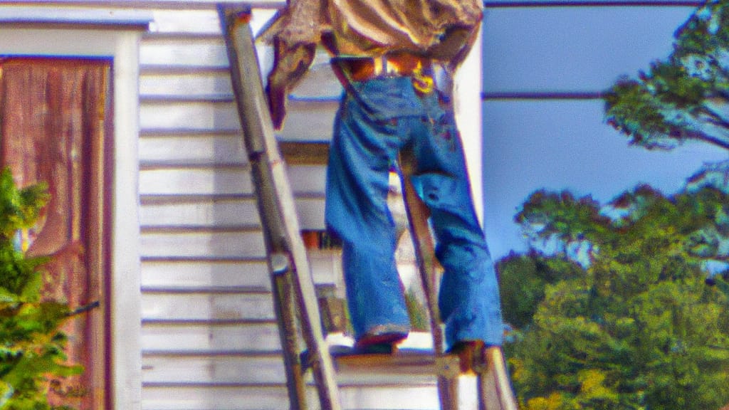 Man climbing ladder on Blakely, Georgia home to replace roof