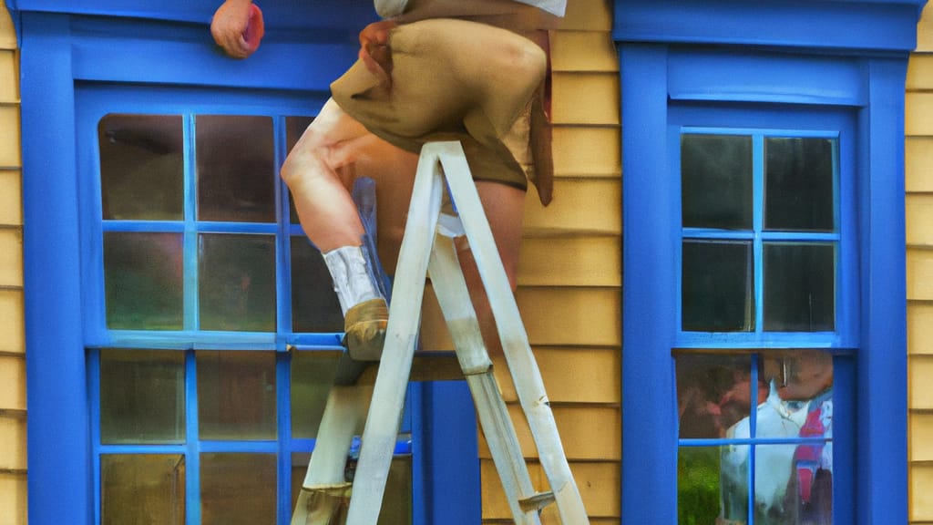 Man climbing ladder on Blue Bell, Pennsylvania home to replace roof