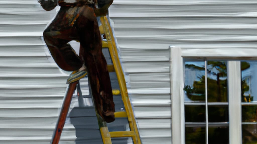 Man climbing ladder on Blytheville, Arkansas home to replace roof