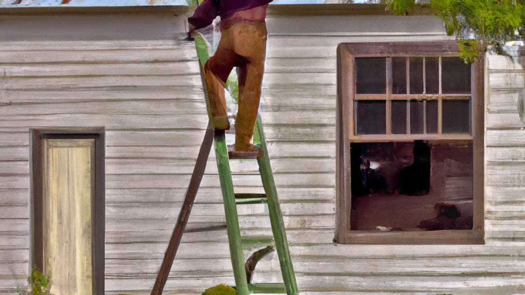 Man climbing ladder on Boaz, Alabama home to replace roof