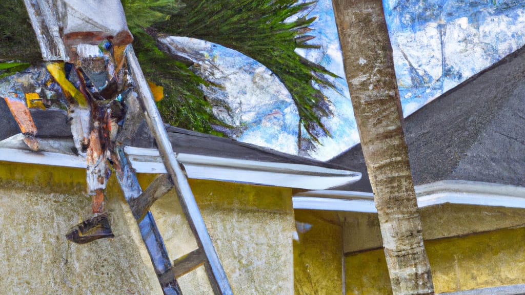 Man climbing ladder on Boca Raton, Florida home to replace roof