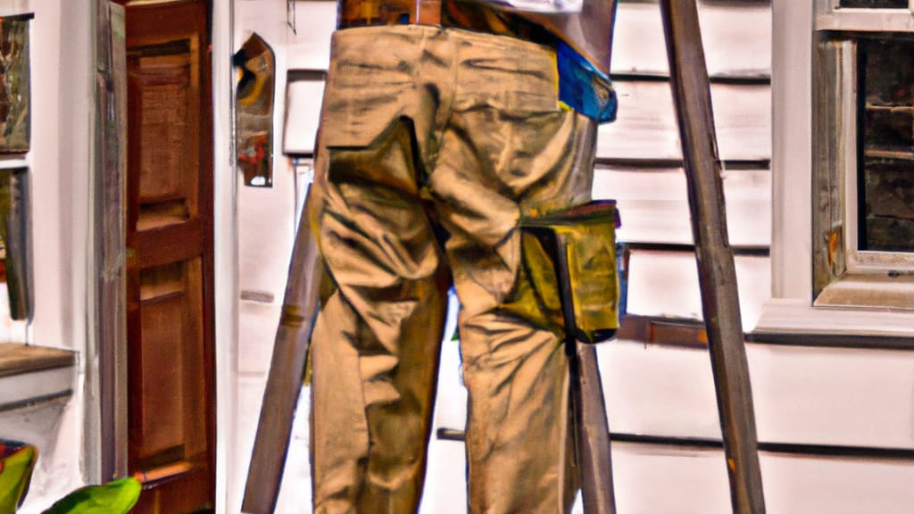 Man climbing ladder on Bogota, New Jersey home to replace roof