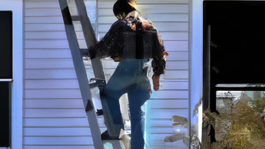 Man climbing ladder on Bonham, Texas home to replace roof