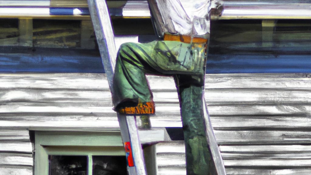Man climbing ladder on Bonne Terre, Missouri home to replace roof