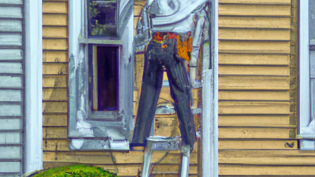 Man climbing ladder on Boston, New York home to replace roof