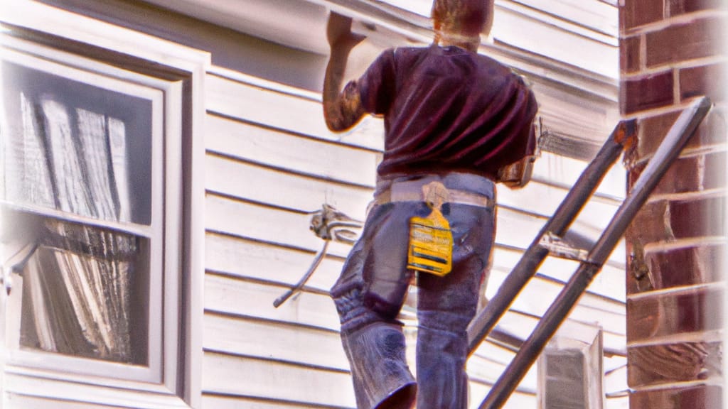Man climbing ladder on Bound Brook, New Jersey home to replace roof