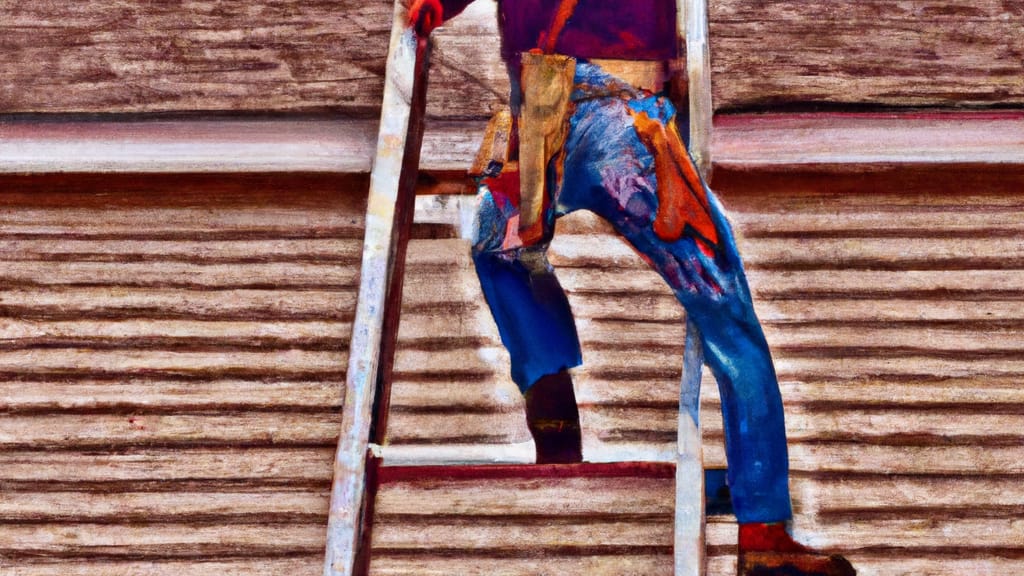 Man climbing ladder on Brady, Texas home to replace roof