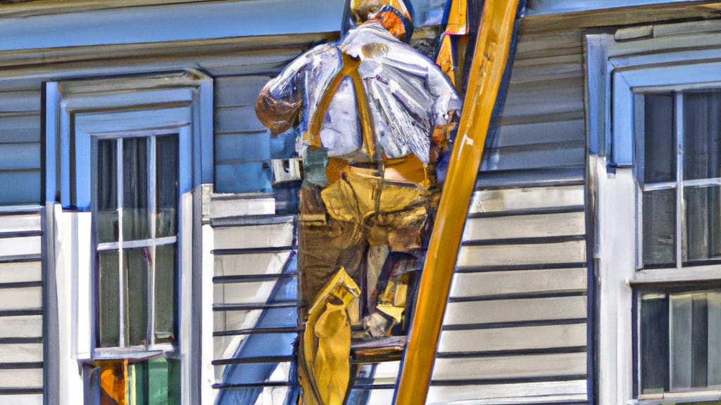 Man climbing ladder on Braidwood, Illinois home to replace roof