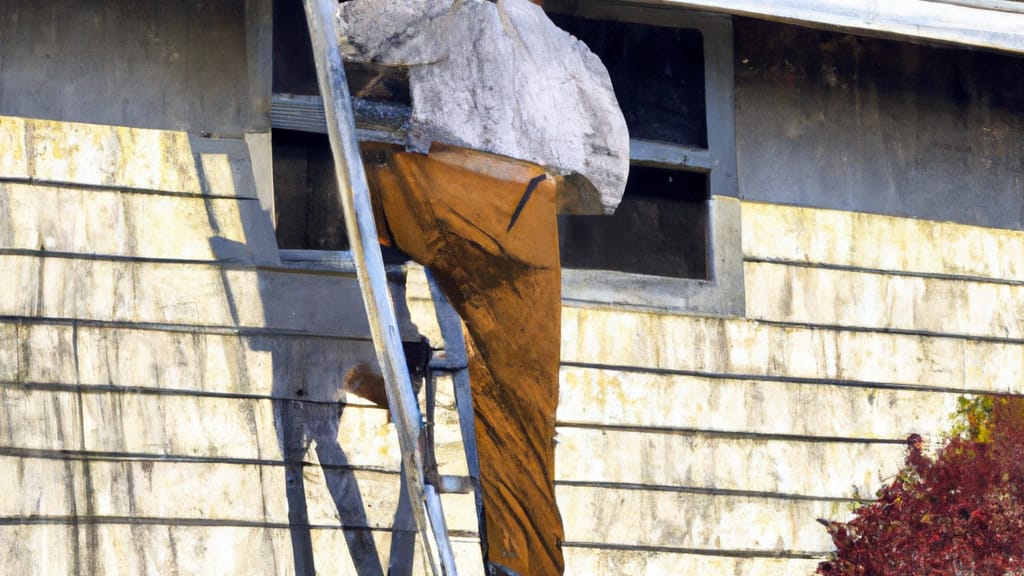 Man climbing ladder on Brainerd, Minnesota home to replace roof