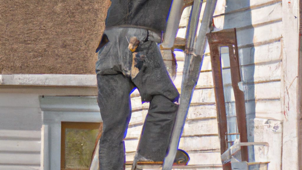 Man climbing ladder on Brandon, South Dakota home to replace roof