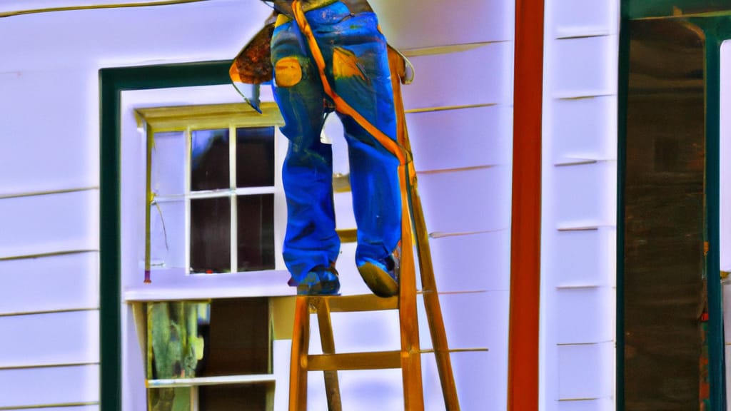 Man climbing ladder on Brattleboro, Vermont home to replace roof