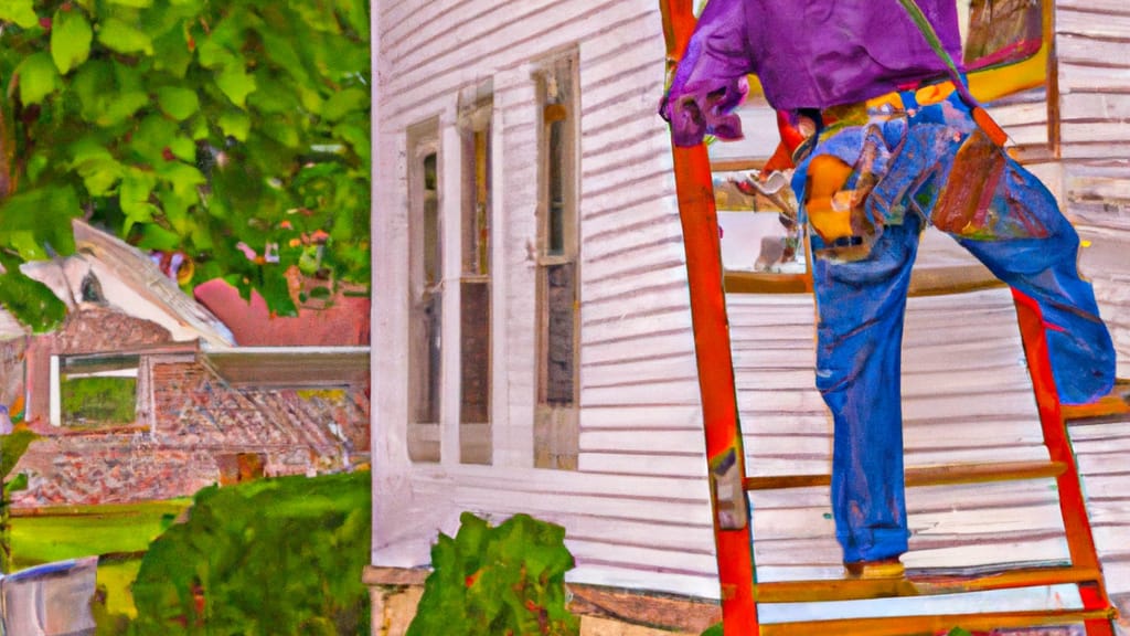 Man climbing ladder on Breese, Illinois home to replace roof