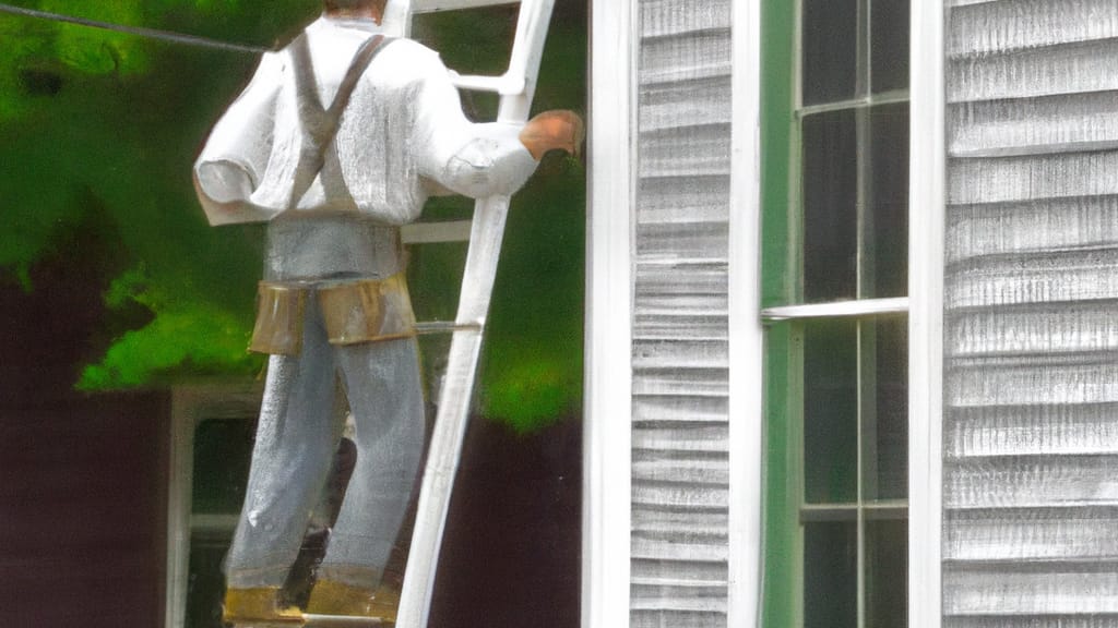 Man climbing ladder on Brewer, Maine home to replace roof