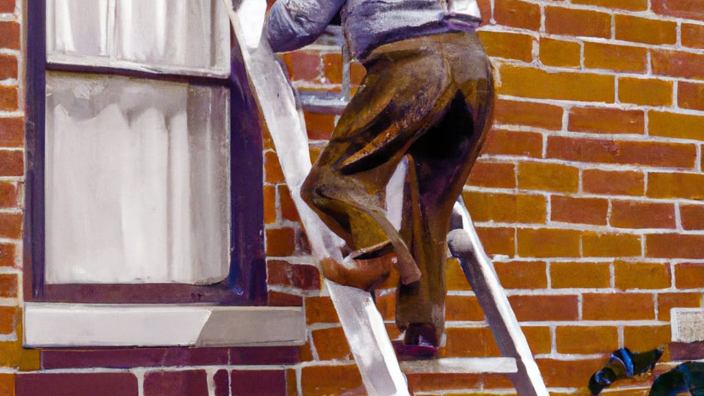 Man climbing ladder on Brick, New Jersey home to replace roof
