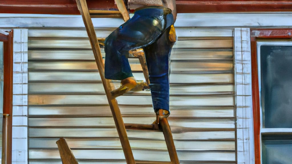 Man climbing ladder on Bridgeton, Missouri home to replace roof