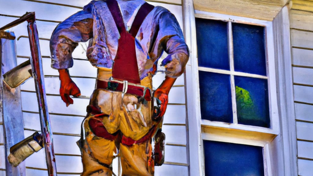 Man climbing ladder on Bristol, Illinois home to replace roof