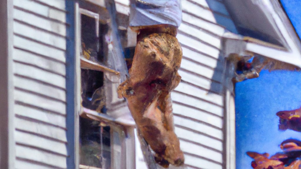 Man climbing ladder on Bristol, Rhode Island home to replace roof