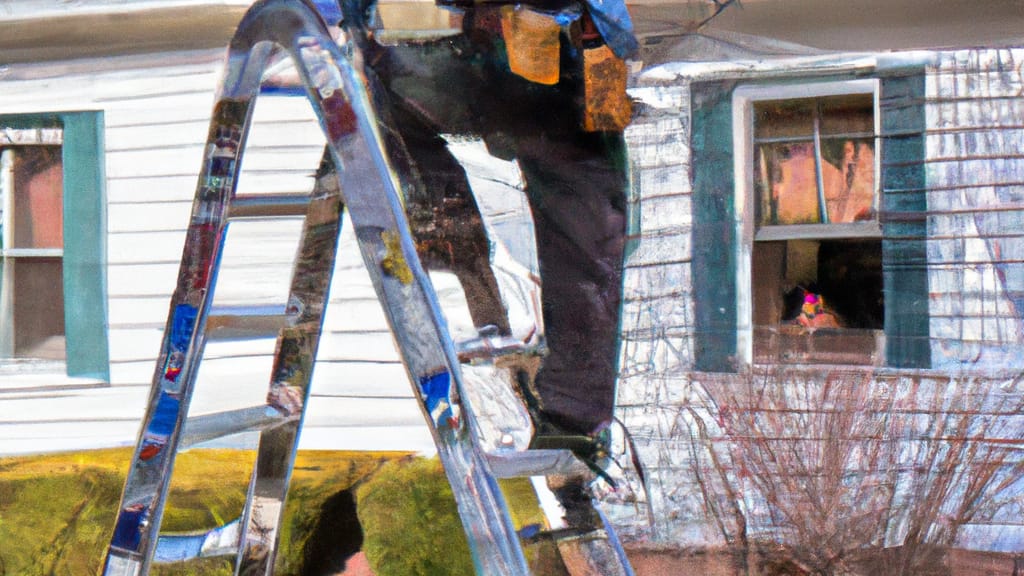 Man climbing ladder on Brookfield, Connecticut home to replace roof
