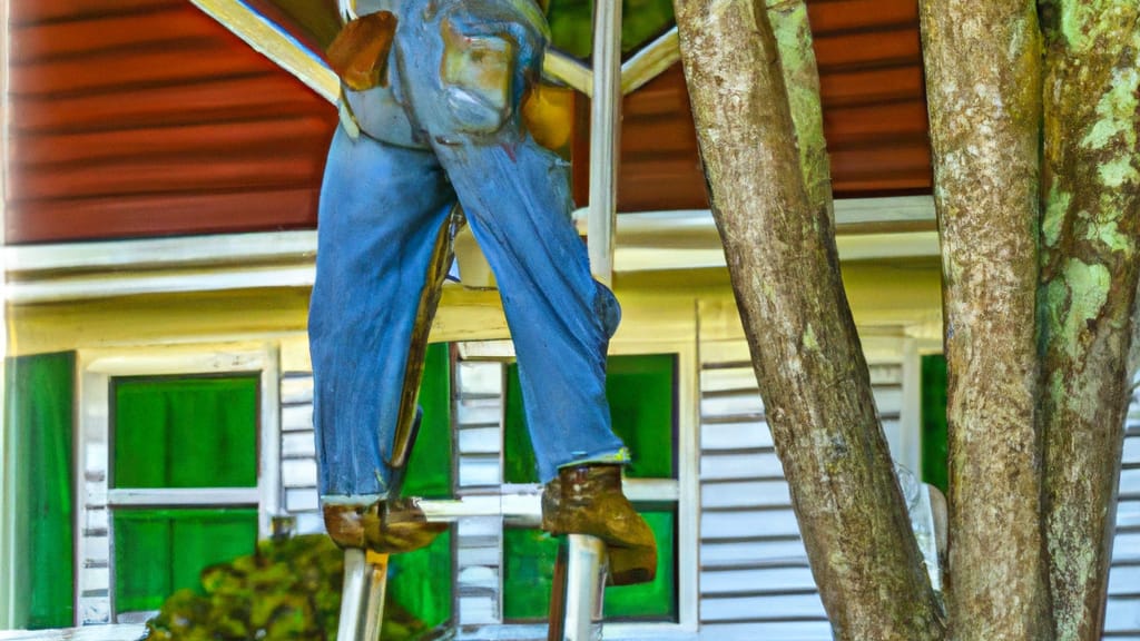 Man climbing ladder on Brookhaven, Mississippi home to replace roof