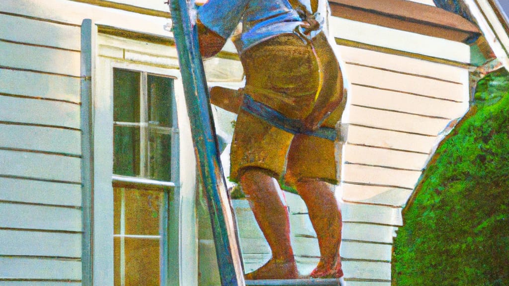 Man climbing ladder on Brookhaven, Pennsylvania home to replace roof