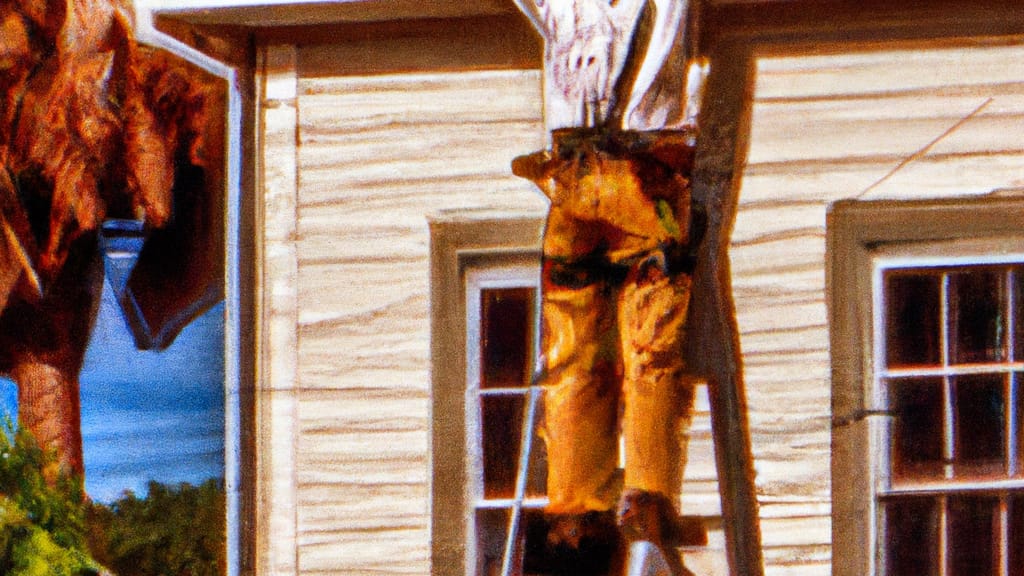 Man climbing ladder on Brooksville, Florida home to replace roof