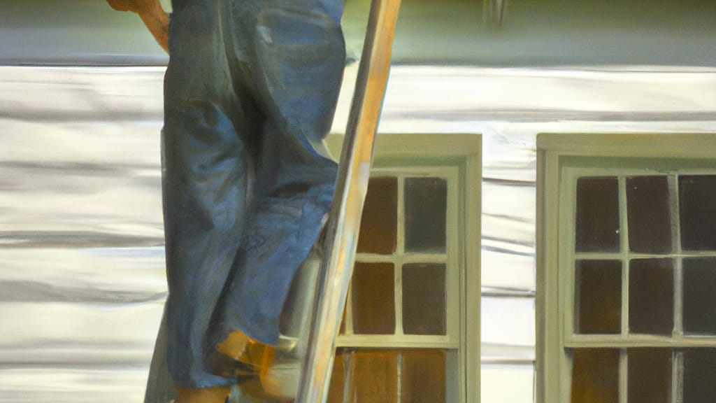 Man climbing ladder on Brookville, Ohio home to replace roof