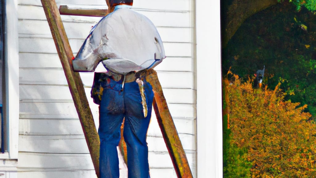 Man climbing ladder on Buena Vista, Virginia home to replace roof
