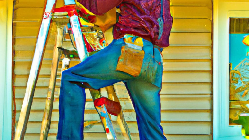 Man climbing ladder on Burbank, Illinois home to replace roof