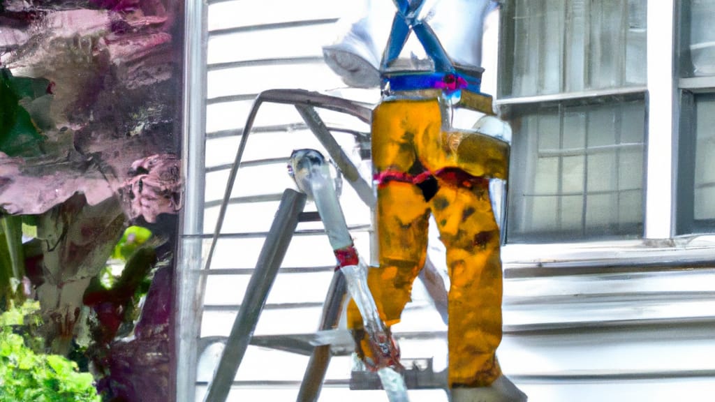 Man climbing ladder on Burlington, Massachusetts home to replace roof