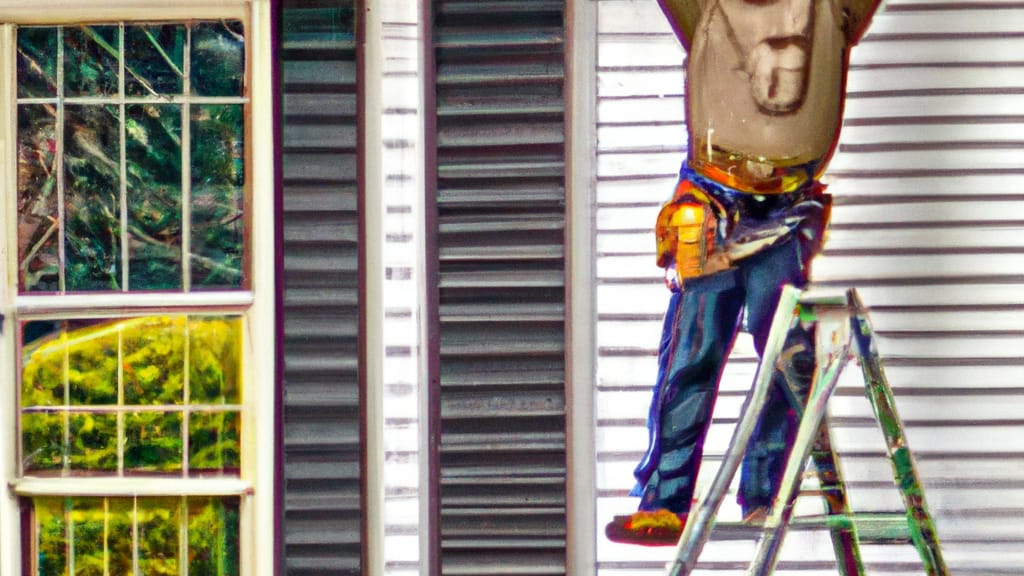 Man climbing ladder on Burlington, North Carolina home to replace roof